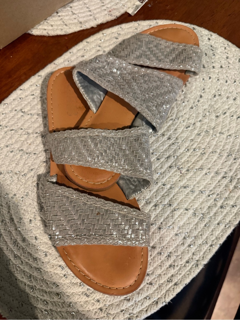 Woven Sparkle Slide Sandals for Women - Silver